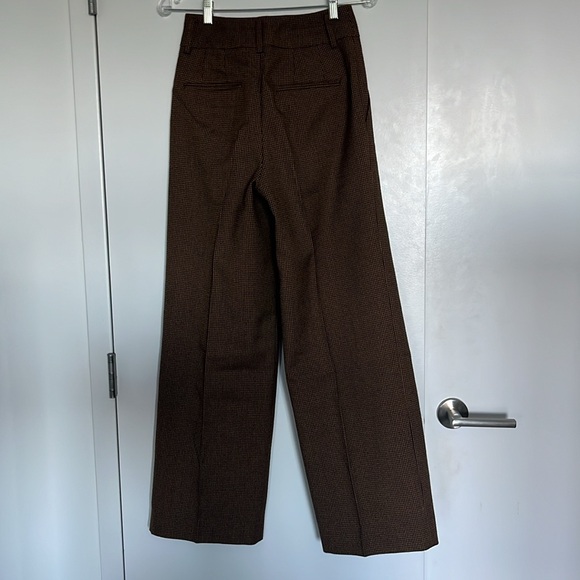 Brown Houndstooth Wool Blend Pleated Pants Women Size 38 - Picture 3 of 6